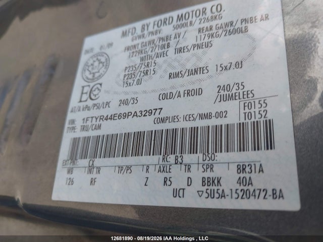 Aukcja sprzedaży 2009 Ford Ranger Sport/xl/xlt, vin: 1FTYR44E69PA32977, numer aukcji: 12681890