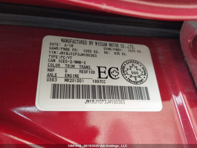 Aukcja sprzedaży 2018 Nissan Qashqai S/sv, vin: JN1BJ1CP3JW160363, numer aukcji: 12681915
