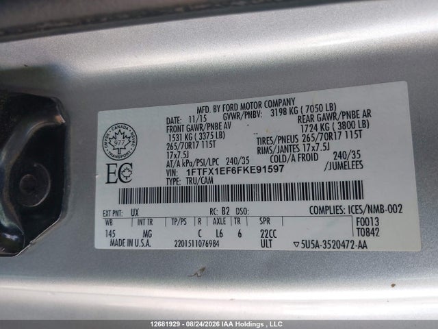 Ford F-150 2015 1FTFX1EF6FKE91597 Image 18