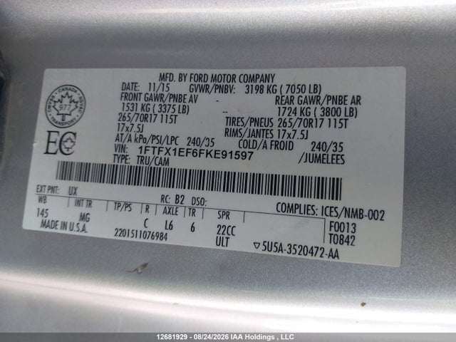 Ford F-150 2015 1FTFX1EF6FKE91597 Image 9