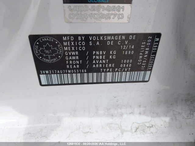 3VW217AU7FM053166 Volkswagen Golf 1.8 Tsi Comfortline/1.8 Tsi Highline/1.8 Tsi Trendline