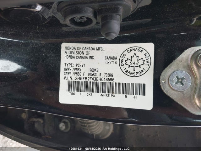 Honda Civic Lx 2014 2HGFB2F43EH046596 Image 9