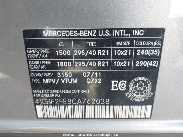 Продаж на аукціоні авто 2012 Mercedes-benz Gl-class, vin: 4JGBF2FE8CA762038, номер лоту: 12681950
