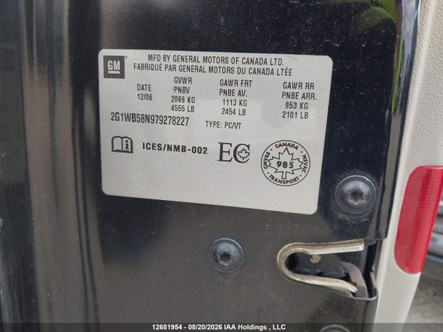 2007 Chevrolet Impala Ls მანქანა იყიდება აუქციონზე, vin: 2G1WB58N979278227, აუქციონის ნომერი: 12681954