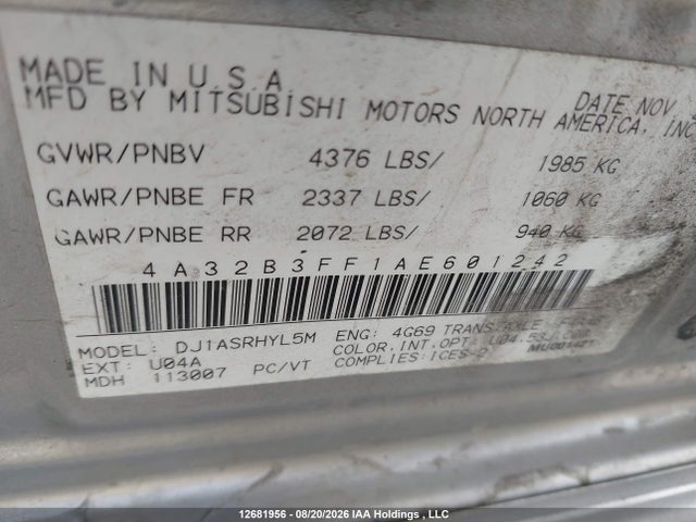 Продажа на аукционе авто 2010 Mitsubishi Galant, vin: 4A32B3FF1AE601242, номер лота: 12681956