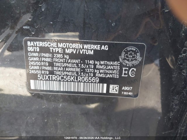 Aukcja sprzedaży 2019 Bmw X3, vin: 5UXTR9C56KLR06569, numer aukcji: 12681970