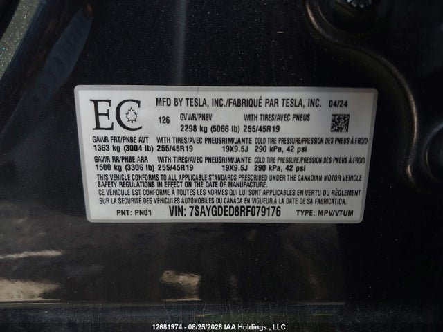 Продажа на аукционе авто 2024 Tesla Model Y Long Range/rwd, vin: 7SAYGDED8RF079176, номер лота: 12681974