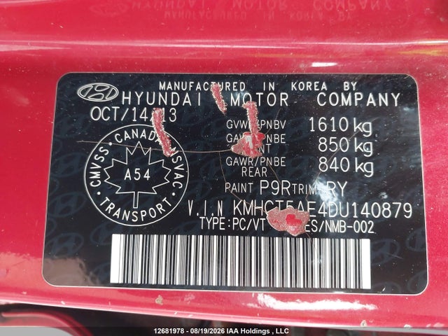 Aukcja sprzedaży 2013 Hyundai Accent Gl, vin: KMHCT5AE4DU140879, numer aukcji: 12681978
