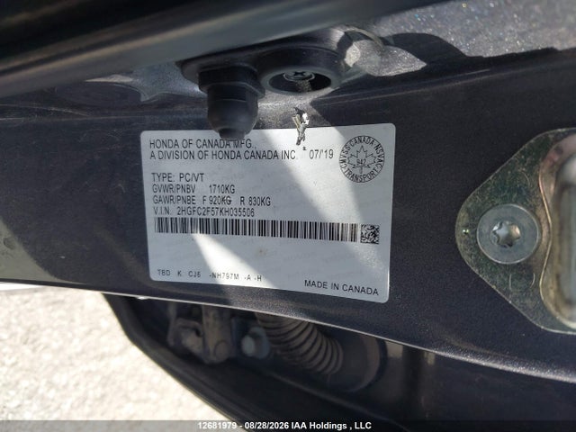 12681979 :رقم المزاد ، 2HGFC2F57KH035506 vin ، 2019 Honda Civic Lx مزاد بيع