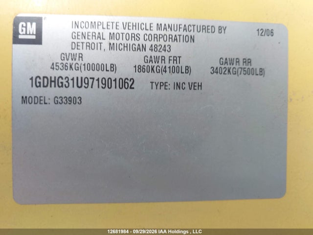 Продаж на аукціоні авто 2007 Gmc Savana Cutaway G3500, vin: 1GDHG31U971901062, номер лоту: 12681984