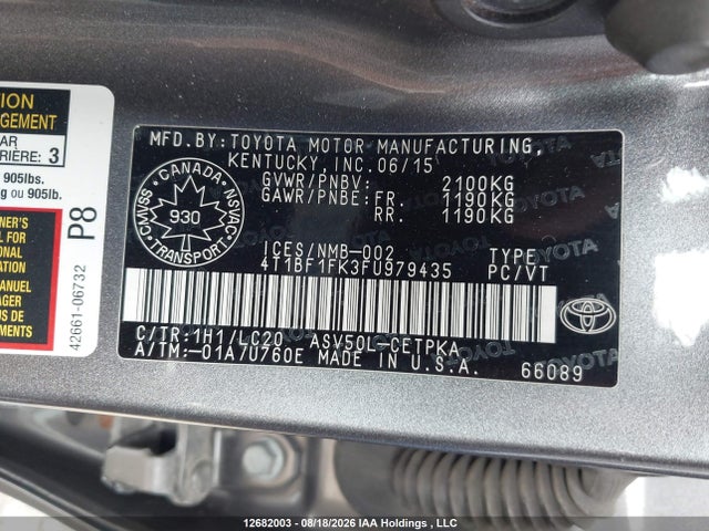 Toyota CAMRY XSE 2015 4T1BF1FK3FU979435 Image 9
