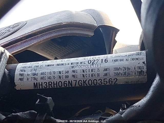 2016 Yamaha Yzfr3 მანქანა იყიდება აუქციონზე, vin: MH3RH06N7GK003562, აუქციონის ნომერი: 12682010