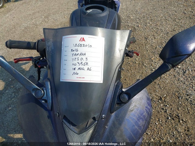 2016 Yamaha Yzfr3 მანქანა იყიდება აუქციონზე, vin: MH3RH06N7GK003562, აუქციონის ნომერი: 12682010