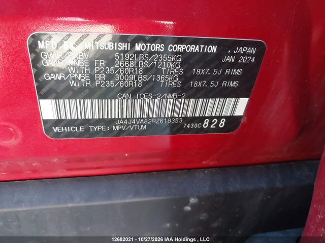 Mitsubishi Outlander Le/se/sel 2024 JA4J4VA82RZ618353 Image 9