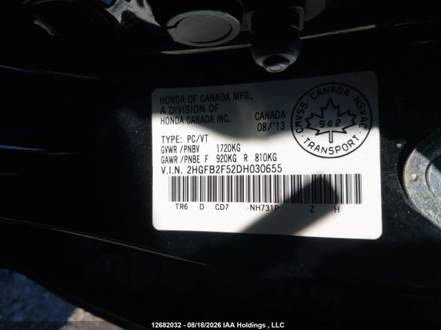 2013 Honda Civic Ex 4dr მანქანა იყიდება აუქციონზე, vin: 2HGFB2F52DH030655, აუქციონის ნომერი: 12682032