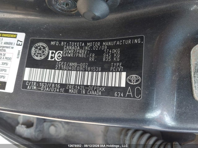 Aukcja sprzedaży 2009 Toyota Corolla Ce, vin: 2T1BU40E09C181538, numer aukcji: 12678552