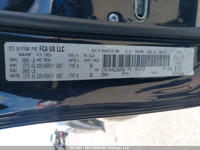 Aukcja sprzedaży 2018 Jeep Cherokee Sport, vin: 1C4PJMAX8JD582485, numer aukcji: 12675287