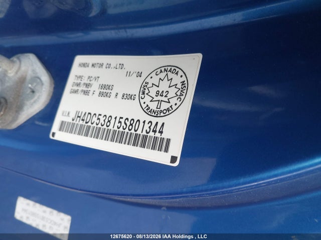 Aukcja sprzedaży 2005 Acura Rsx Premium, vin: JH4DC53815S801344, numer aukcji: 12675620