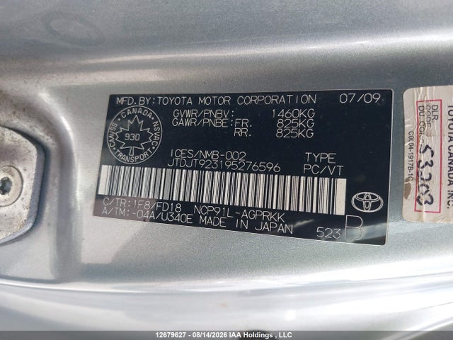 Продаж на аукціоні авто 2009 Toyota Yaris Rs, vin: JTDJT923195276596, номер лоту: 12679627