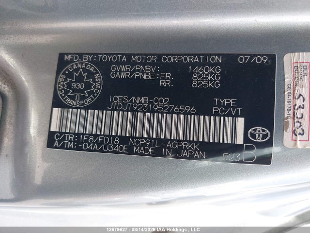 Продаж на аукціоні авто 2009 Toyota Yaris Rs, vin: JTDJT923195276596, номер лоту: 12679627