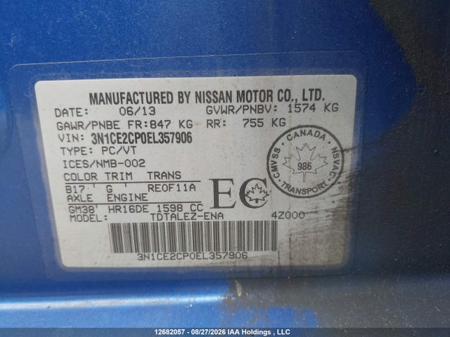 Продаж на аукціоні авто 2014 Nissan Versa Note S/s Plus/sv/sl, vin: 3N1CE2CP0EL357906, номер лоту: 12682057