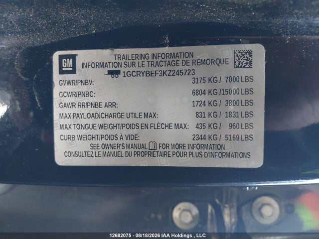 1GCRYBEF3KZ245723 Chevrolet Silverado 1500 Custom