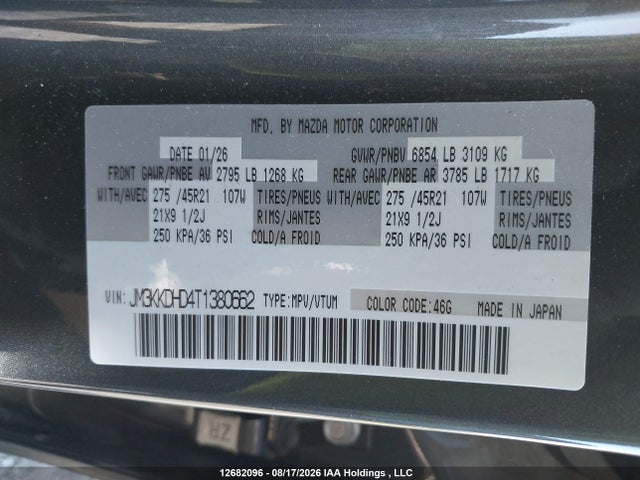 Продажа на аукционе авто 2026 Mazda Cx-90 S-premium Sport, vin: JM3KKDHD4T1380662, номер лота: 12682096