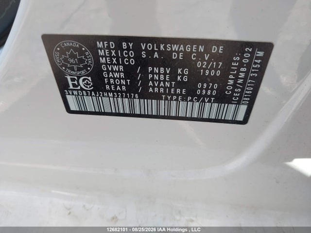 Продажа на аукционе авто 2017 Volkswagen Jetta, vin: 3VWDB7AJ2HM327176, номер лота: 12682101