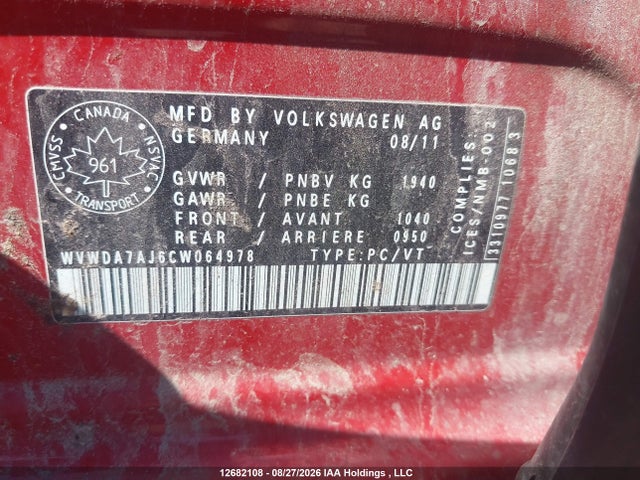Продаж на аукціоні авто 2012 Volkswagen Golf, vin: WVWDA7AJ6CW064978, номер лоту: 12682108