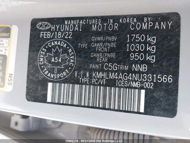 2022 Hyundai Elantra Sel მანქანა იყიდება აუქციონზე, vin: KMHLM4AG4NU331566, აუქციონის ნომერი: 12682118