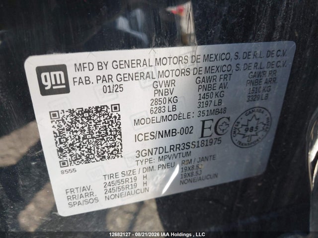 Aukcja sprzedaży 2025 Chevrolet Equinox Ev Lt, vin: 3GN7DLRR3SS181975, numer aukcji: 12682127