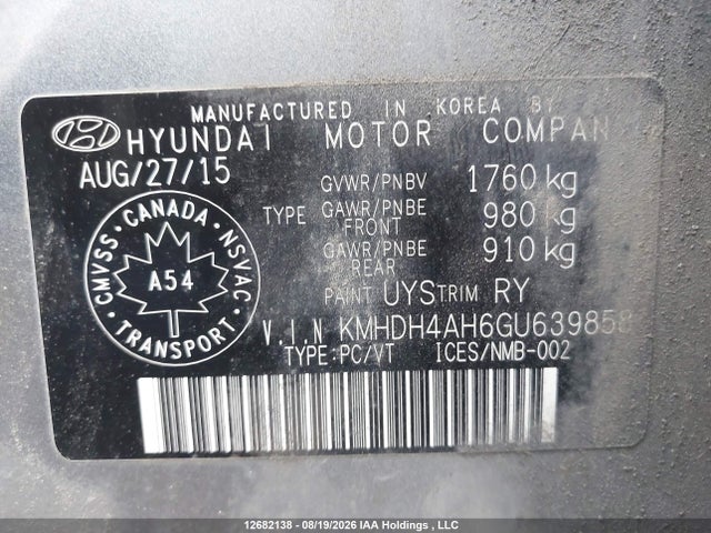 KMHDH4AH6GU639858 Hyundai Elantra Se/sport/limited