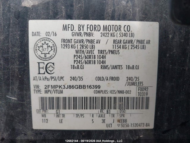 Ford EDGE SEL 2016 2FMPK3J86GBB16399 Image 9