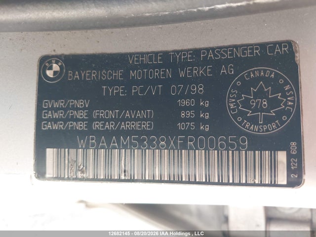 12682145 :رقم المزاد ، WBAAM5338XFR00659 vin ، 1999 Bmw 3-series مزاد بيع