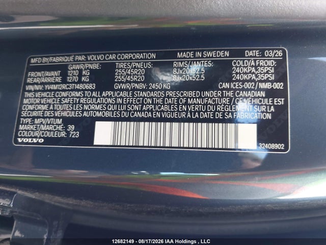 Aukcja sprzedaży 2026 Volvo Xc60 Mild Hybrid Plus, B5 Awd, Petrol, Dark, vin: YV4M12RC3T1480683, numer aukcji: 12682149
