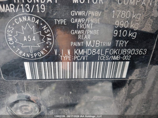 Продаж на аукціоні авто 2019 Hyundai Elantra Sel/value/limited, vin: KMHD84LF0KU890363, номер лоту: 12682159