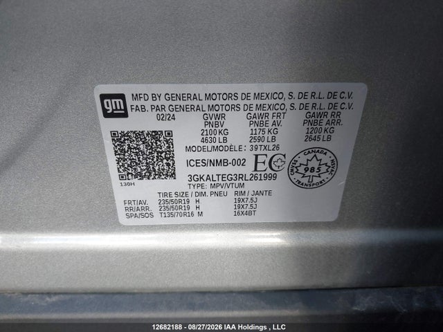 2024 Gmc Terrain მანქანა იყიდება აუქციონზე, vin: 3GKALTEG3RL261999, აუქციონის ნომერი: 12682188
