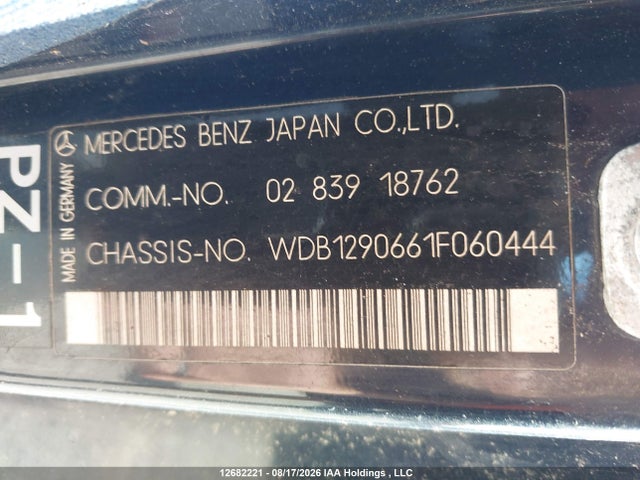 1992 Mercedes-benz 500 Sl მანქანა იყიდება აუქციონზე, vin: WDB1290661F060444, აუქციონის ნომერი: 12682221