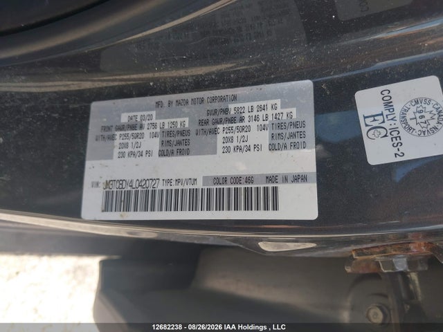 Продажа на аукционе авто 2020 Mazda Cx-9 Gt, vin: JM3TCBDY4L0420727, номер лота: 12682238