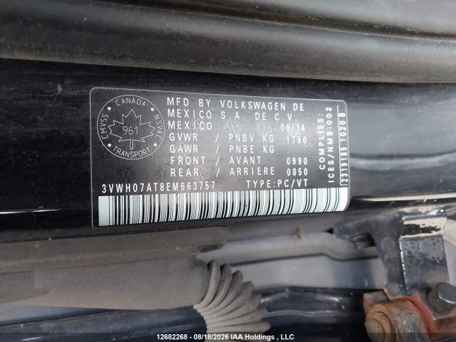 12682268 :رقم المزاد ، 3VWH07AT8EM663757 vin ، 2014 Volkswagen Beetle Turbo مزاد بيع
