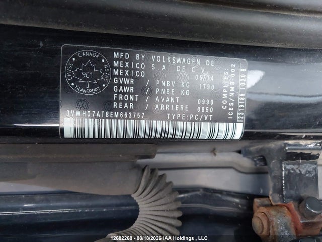 12682268 :رقم المزاد ، 3VWH07AT8EM663757 vin ، 2014 Volkswagen Beetle Turbo مزاد بيع