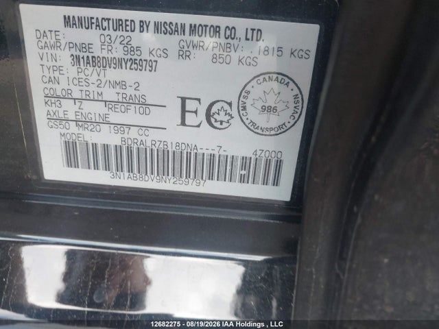 3N1AB8DV9NY259797 Nissan Sentra Sr/sr Midnight Edition