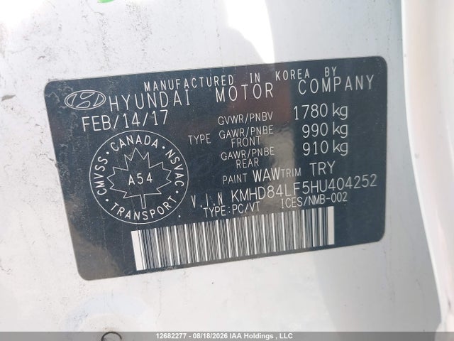 KMHD84LF5HU404252 Hyundai Elantra Gls