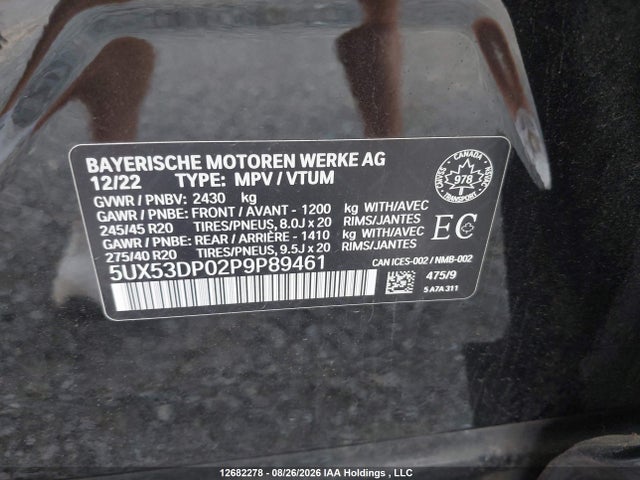 Aukcja sprzedaży 2023 Bmw X3 Xdrive30i, vin: 5UX53DP02P9P89461, numer aukcji: 12682278