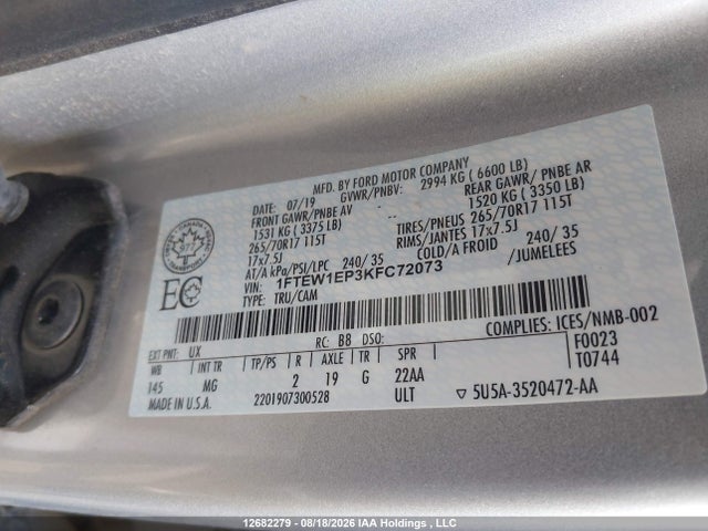 Ford F-150 2019 1FTEW1EP3KFC72073 Image 9