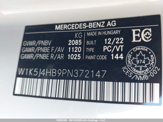 Aukcja sprzedaży 2023 Mercedes-benz Cla 250 Coupe 4matic, vin: W1K5J4HB9PN372147, numer aukcji: 12682288
