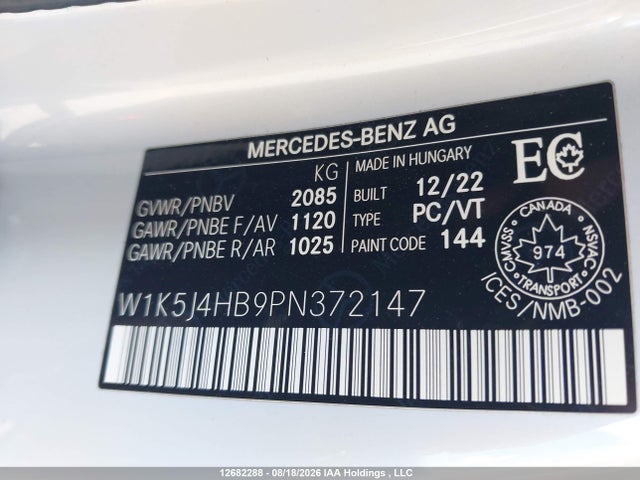 Aukcja sprzedaży 2023 Mercedes-benz Cla 250 Coupe 4matic, vin: W1K5J4HB9PN372147, numer aukcji: 12682288