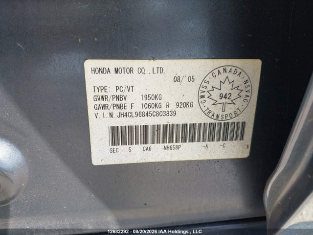 Продажа на аукционе авто 2005 Acura Tsx, vin: JH4CL96845C803839, номер лота: 12682292