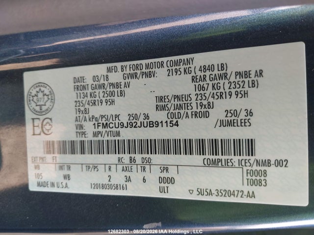 1FMCU9J92JUB91154 Ford Escape Titanium