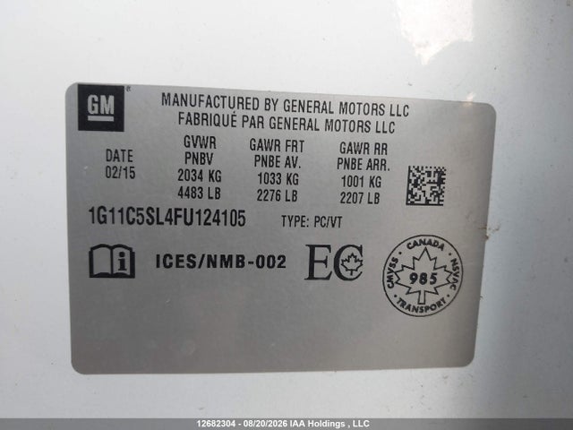 1G11C5SL4FU124105 Chevrolet MALIBU 1LT